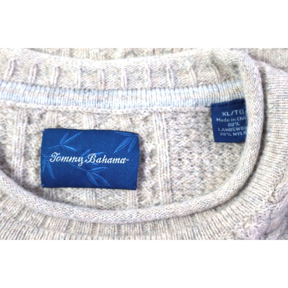 Tommy‎ Bahama Men's XL Brown Lambs Wool Blend Sweater Grandpa Sweater Fisherman - Picture 3 of 8
